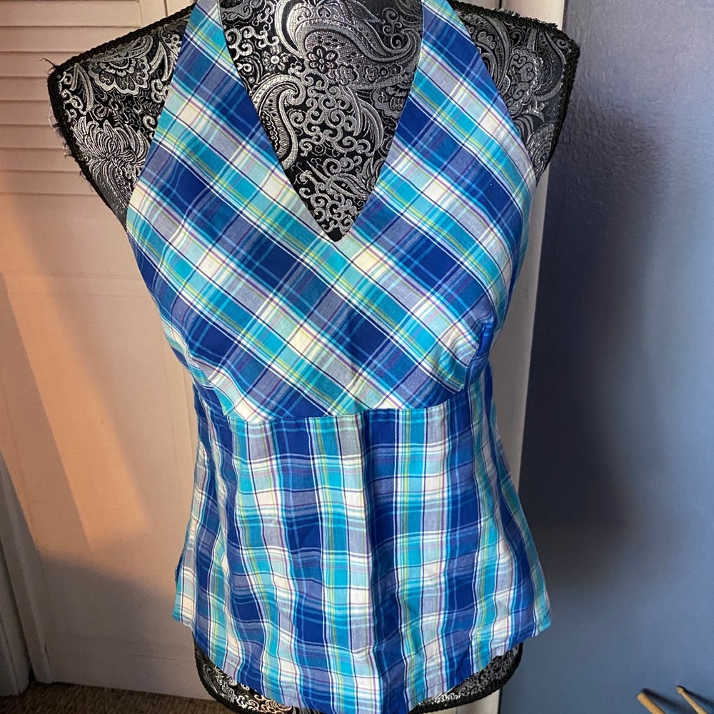 Y2K Blue Plaid Halter Top